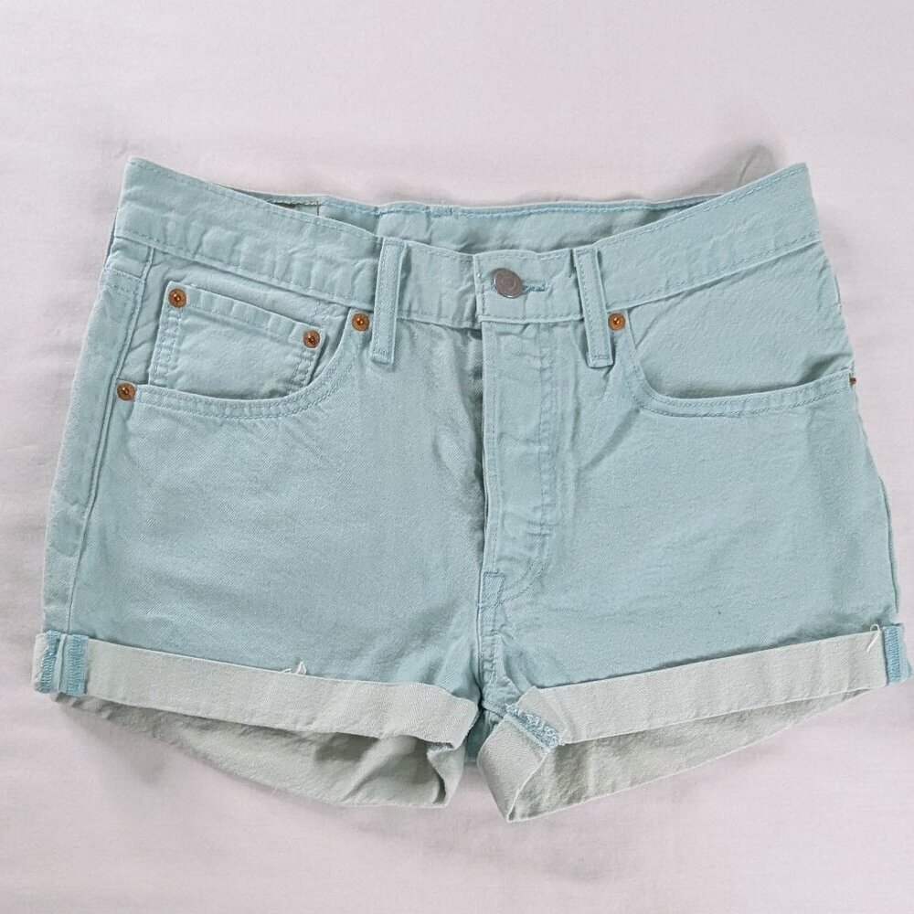 Levi's 501 Mint Green Cuffed Green Blue Denim Shorts